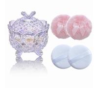 Qopoto 5 Pieces Large Body Powder Puff and Powder Container, Crystal Case for Dust Puff, Powder applicator with Box for Face and Body (Glitter, Butterfly)
