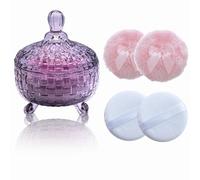 Qopoto 5 Pieces Large Body Powder Puff and Powder Container, Crystal Case for Dust Puff, Powder applicator with Box for Face and Body (Grey, Woven Pattern)