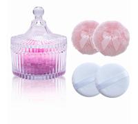 Qopoto 5 Pieces Large Body Powder Puff and Powder Container, Crystal Case for Dust Puff, Powder applicator with Box for Face and Body (Clear, Yurt)