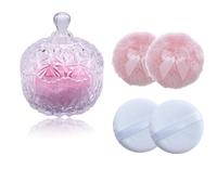 Qopoto 5 Pieces Large Body Powder Puff and Powder Container, Crystal Case for Dust Puff, Powder applicator with Box for Face and Body (Clear, Crown)