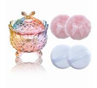 Qopoto 5 Pieces Large Body Powder Puff and Powder Container, Crystal Case for Dust Puff, Powder applicator with Box for Face and Body (Color, Butterfly)