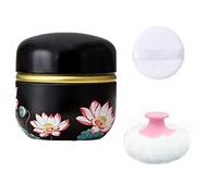 Qopoto Body Powder Puff and Container for Dusting Powder, Women Powder Puff and Powder Case for Bath and Travel (Lotus)