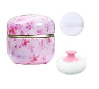 Qopoto Body Powder Puff and Container for Dusting Powder, Women Powder Puff and Powder Case for Bath and Travel (Sakura)