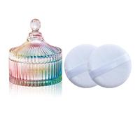 Qopoto Body Powder Puff and Container, Glass Box for Dust Puff, Powder applicator with Case for Dusting powder (colorful)