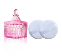 Qopoto Body Powder Puff and Container, Glass Box for Dust Puff, Powder applicator with Case for Dusting Powder (Light Pink)