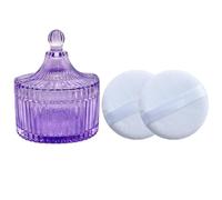 Qopoto Body Powder Puff and Container, Glass Box for Dust Puff, Powder applicator with Case for Dusting Powder (Purple)