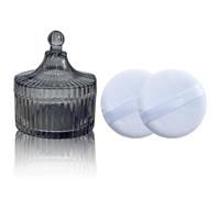 Qopoto Body Powder Puff and Container, Glass Box for Dust Puff, Powder applicator with Case for Dusting Powder (Grey)