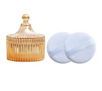 Qopoto Body Powder Puff and Container, Glass Box for Dust Puff, Powder applicator with Case for Dusting powder (retro)