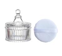 Qopoto Powder Puff & Container, Glass Powder Bellows Container, Powder Applicator with Dusting Case (White)