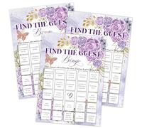Qoqxjodd Lilac Gold Butterfly Find The Guest Bingo Game, Baby Shower Game, Pack of 30 Game Cards, Gender Neutral Boy or Girl, Fun Baby Game and Activity - FA01