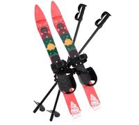 qorkhogr Kid's Beginner Snow Skis and Poles with Bindings,Plastic Beginner Ski Sets,Low-Resistant Ski Boards with Christmas Pattern for Kids Lightweight Sturdy and Safe Red