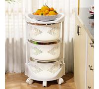 qorkhogr Rotating Storage Rack,Fruit and Vegetable Storage with Wheels Bathroom Metal Wire Shelf Kitchen Organization and Storage Mobile Utility Cart for Living Room Triple Layer