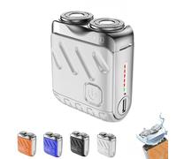 Qosigote 2025 New Portable Rotary Dual Ring Electric Shaver,Mini Shaver, Washable Double Head Razor, USB Rechargeable Lightweight Wet and Dry Razor for Men's Travel (Silver)