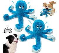 Qosigote Angry Octopus Dog Toy with Squeaker and Food-Dispensing Tentacles, Interactive Plush Teething Toy for Small Medium Large Dogs, Blue, 25x10x35cm (2pcs)
