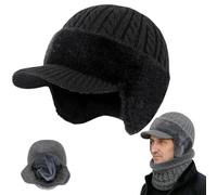 Qosigote Coldshield Trapper Blocking Knitted Hats with Brim & Ear Flap, 2026 New Trapper Hat Mens, Mens Winter Hats with Plush Lining, Peaked Beanie for Skiing Cycling Outdoor (Black,A)