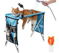Qosigote Dog Bath Hammock with Dual Support Straps, Quick-Dry Mesh & Leash (BLUE,Bracket)