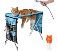 Qosigote Dog Bath Hammock with Dual Support Straps, Quick-Dry Mesh & Leash (BLUE,Fixed)