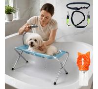 Qosigote Dog Bath Hammock with Dual Support Straps, Quick-Dry Mesh & Leash (BLUE,Standard)