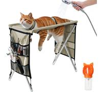 Qosigote Dog Bath Hammock with Dual Support Straps, Quick-Dry Mesh & Leash (KHAKI,Fixed)