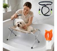 Qosigote Dog Bath Hammock with Dual Support Straps, Quick-Dry Mesh & Leash (KHAKI,Standard)