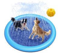 Qosigote Dog Paddling Pool, Durable Dog Fountain - Summer Toy, Splash Pad, Foldable Thickened Outdoor Doggy Sprinkler Play Mat For Summer Garden Beach Backyard (A 150CM)