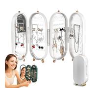 Qosigote Elegant Jewelry Storage Box With Mirror, Foldable Jewellery Box, Multi-Function Screen Shaped Jewellery Stand, Protects From Dust & Tangling, Travel Jewelry Case for Women and Girls (B)