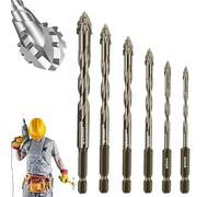 Qosigote New Four-Flute Sawtooth Eccentric Drill Bit Set, Four Blade Serrated Eccentric Drill For Wood Marble Metal Glass Wall Tile (4+5+6+8+10+12CM)
