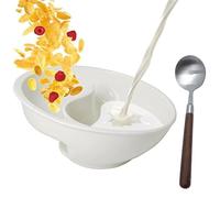Qosigote No Soggy Cereal Bowl, Cereal Bowl Separate Milk, Never Soggy Cereal Bowl, Reusable Snack and Dip Bowls for Snack Milk Topping Yogurt & Berries Fries Ketchup (White)