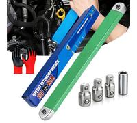 Qosigote PRO - Offset Extension Wrench Set, 15-Inch Impact Ready Tight Reach Tool with 1/4", 3/8" & 1/2" Drive Adapters - High Torque Zero Offset Ratchet Extender (Green,1PC)