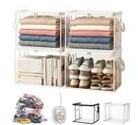 Qosneoun Children's Doll Storage Bucket, Large Heavy Duty Thick Plastic Clear Storage Bags, 24 Gallon PVC Transparent Storage Box, Foldable Closet Organizer Bins with Handles (White,L)