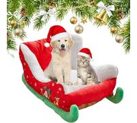 Qosneoun Christmas Sleigh Dog Bed, Interesting Red Christmas Cat Dog Bed, Festive Plush Cosy Cat Beds - Xmas Sleigh,Machine Washable, Non-Slip & Comfortable (A, M(65 * 50 * 28cm))
