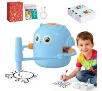 Qosneoun Educational Drawing Robot for Kids, Doodle Bot Sketchmate Robot, Interactive Creative Smart Art Tutor with Voice Interaction & 24 Color Pens, with 100 Learning Word Cards (A-Blue)