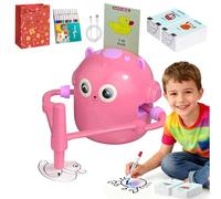 Qosneoun Educational Drawing Robot for Kids, Doodle Bot Sketchmate Robot, Interactive Creative Smart Art Tutor with Voice Interaction & 24 Color Pens, with 100 Learning Word Cards (A-Pink)