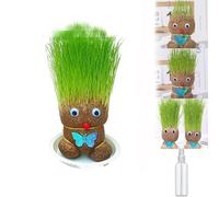 Qosneoun Grass Head Doll, Grass Head Growing Kit for Kids, Grass Head Doll Plant, Grass Head Doll with Trays & Spray Bottles, Desktop Ornaments Decoration Plants Potted (1Pcs-B)