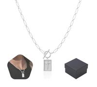 Qosneoun Huenaut Cross Necklace, The Dainty Nail Cross Necklace, Cross Pendant Paperclip Chain Necklace, Dainty Charm Necklace Fashion Simple Jewelry Gift (Silver)