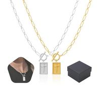 Qosneoun Huenaut Cross Necklace, The Dainty Nail Cross Necklace, Cross Pendant Paperclip Chain Necklace, Dainty Charm Necklace Fashion Simple Jewelry Gift (2 PCS-C)