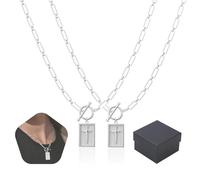 Qosneoun Huenaut Cross Necklace, The Dainty Nail Cross Necklace, Cross Pendant Paperclip Chain Necklace, Dainty Charm Necklace Fashion Simple Jewelry Gift (2 PCS-A)