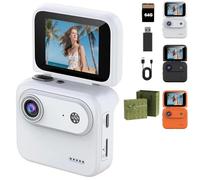 Qosneoun Multi-Functional Flip Screen Action Camera, 4K Action Camera with Flip Screen for Vlogging, 143° Wide-Angle POV Camera with Anti-Shake, WiFi & 800mAh Battery, Mini Sports Cam (White)