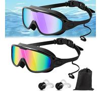 Qosneoun My Cool Summer Goggles Swimming, Goggles with Ear Plugs, No Leaking Swim Glasses for Adult, Kids, HD Large Frame Waterproof Anti-Fog Swimming Goggles (Combination-F, Adults)