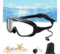 Qosneoun My Cool Summer Goggles Swimming, Goggles with Ear Plugs, No Leaking Swim Glasses for Adult, Kids, HD Large Frame Waterproof Anti-Fog Swimming Goggles (Transparent, Adults)