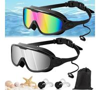 Qosneoun My Cool Summer Goggles Swimming, Goggles with Ear Plugs, No Leaking Swim Glasses for Adult, Kids, HD Large Frame Waterproof Anti-Fog Swimming Goggles (Combination-D, Adults)