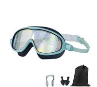 Qosneoun My Cool Summer Goggles Swimming, Goggles with Ear Plugs, No Leaking Swim Glasses for Adult, Kids, HD Large Frame Waterproof Anti-Fog Swimming Goggles (Blue, Children)