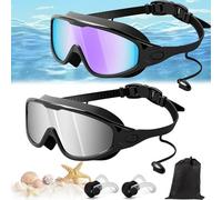 Qosneoun My Cool Summer Goggles Swimming, Goggles with Ear Plugs, No Leaking Swim Glasses for Adult, Kids, HD Large Frame Waterproof Anti-Fog Swimming Goggles (Combination-H, Adults)