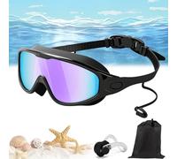Qosneoun My Cool Summer Goggles Swimming, Goggles with Ear Plugs, No Leaking Swim Glasses for Adult, Kids, HD Large Frame Waterproof Anti-Fog Swimming Goggles (Black purple, Adults)