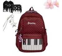 Qosneoun Piano Backpack for Women, Polka Dot Backpack, Novelty Playful Whimsical Cute Y2k Music Backpacks Polka Dots Nylon Bag (A-Red)