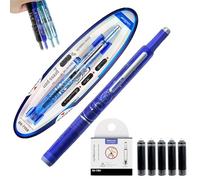 Qosneoun Retractable Fountain Pen, Refillable Fountain Pen, 0.38mm Blue&Black Ink Transparent Barrel Includes 5 Refillable Ink Cartridges for Smooth Writing No Leaking (Dark blue, Erasable blue)