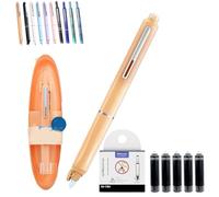 Qosneoun Retractable Fountain Pen, Refillable Fountain Pen, 0.38mm Blue&Black Ink Transparent Barrel Includes 5 Refillable Ink Cartridges for Smooth Writing No Leaking (Orange, Erasable blue)