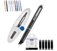 Qosneoun Retractable Fountain Pen, Refillable Fountain Pen, 0.38mm Blue&Black Ink Transparent Barrel Includes 5 Refillable Ink Cartridges for Smooth Writing No Leaking (Pure black, Erasable blue)