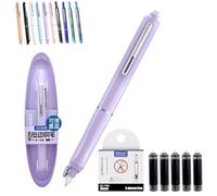Qosneoun Retractable Fountain Pen, Refillable Fountain Pen, 0.38mm Blue&Black Ink Transparent Barrel Includes 5 Refillable Ink Cartridges for Smooth Writing No Leaking (Purple, Non-erasable black)