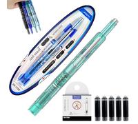 Qosneoun Retractable Fountain Pen, Refillable Fountain Pen, 0.38mm Blue&Black Ink Transparent Barrel Includes 5 Refillable Ink Cartridges for Smooth Writing No Leaking (Green, Erasable blue)